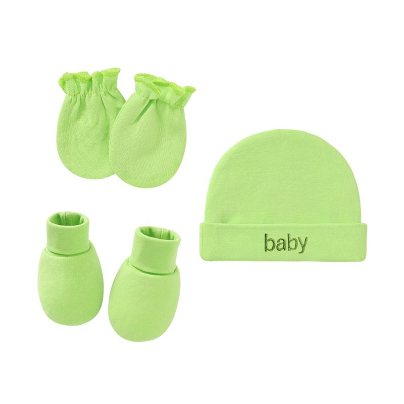 Set Găng Tay + Mũ + Vớ Cotton Chống Cào Xước Cho Bé