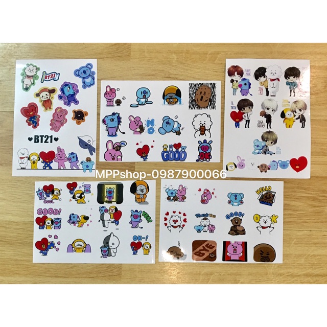 Combo 5 tấm ảnh sticker BTS có nhiều ảnh nhỏ khác nhau