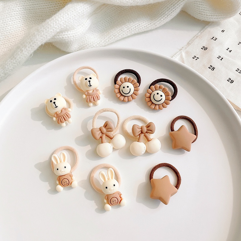 Bộ 10 Dây Cột Tóc Hình Gấu Hoạt Hình Dễ Thương Cho Bé Gái