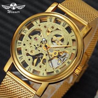 Đồng hồ mặt cơ thiết kế mạ vàng cho nam WINNER