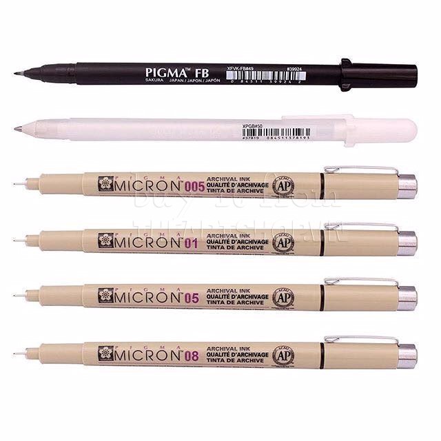 Bộ đi nét chuyên nghiệp SAKURA Pigma Manga Basic Set (micron 0.05/0.1/0.5/0.8/FB/gell trắng)