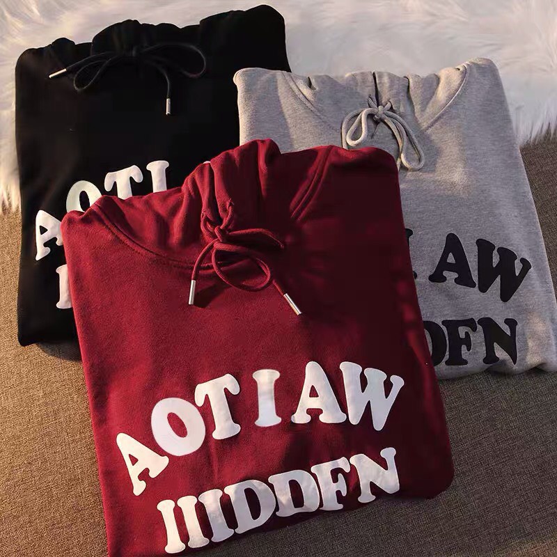 Áo nỉ có mũ , áo hoodie màu đỏ đô hottrend họa tiết chữ trước ngực