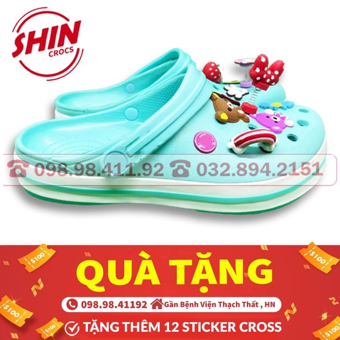 dép lê Cross màu xanh dương viền hồng đi chơi tặng thêm 12 sticker cross