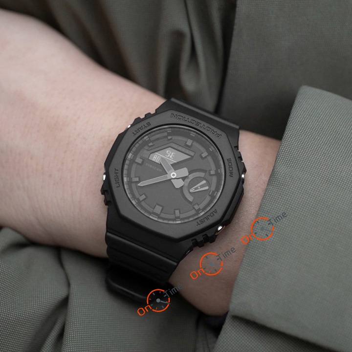 Đồng hồ thể thao nam Full đen OneTime kiểu dáng thon gọn lịch sự sang trọng dễ phối đồ, casio GA2100