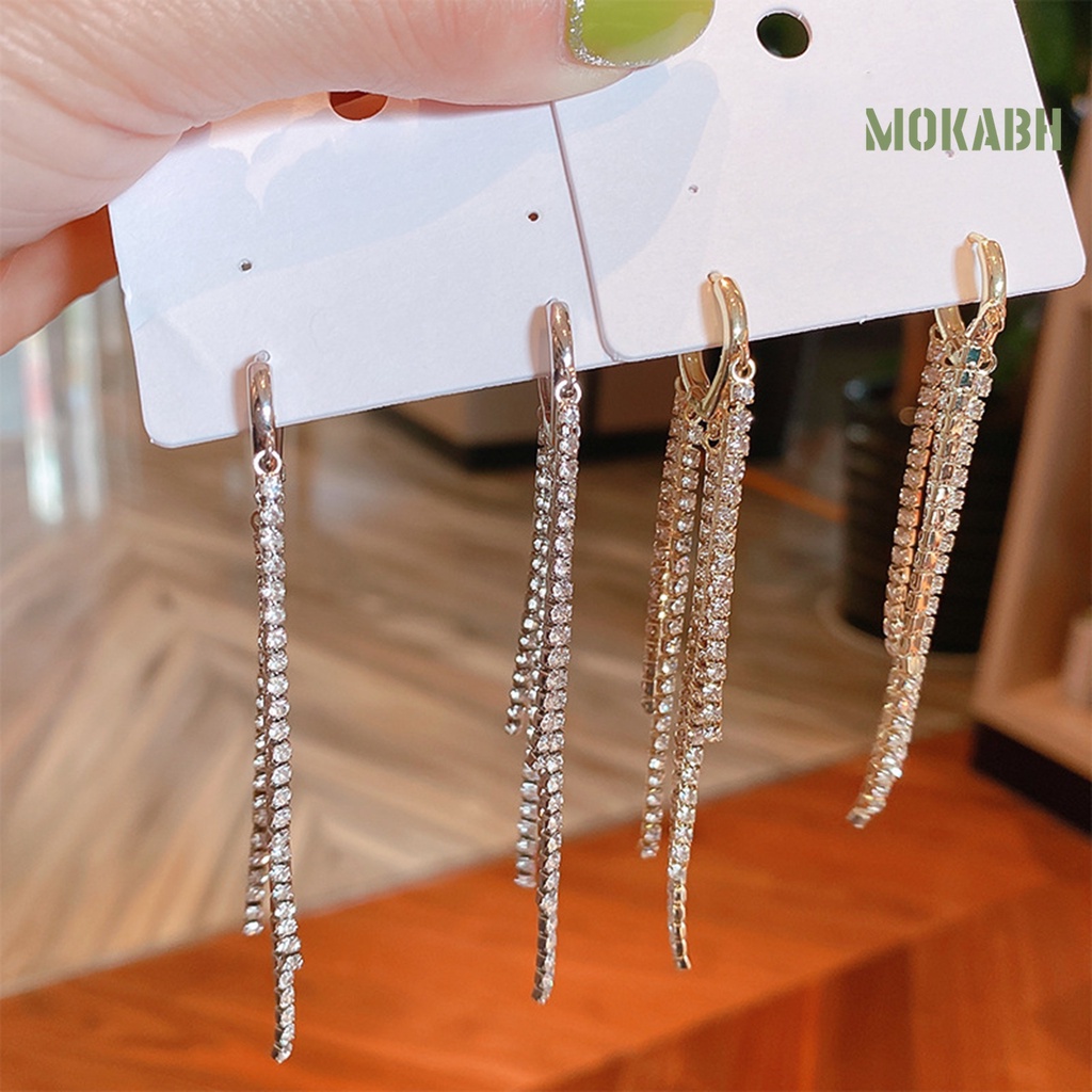 1 Đôi Bông Tai Dáng Dài Đính Đá Thời Trang Dành Cho Nữ