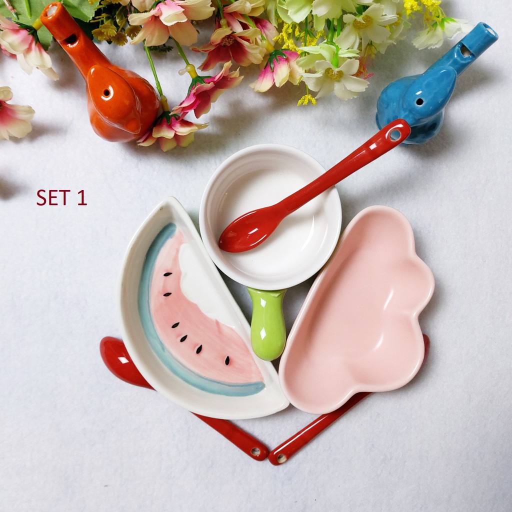 [TẶNG QUÀ] SÉT ĂN DẶM BÁT SỨ CAO CẤP ĐÁNG YÊU CHO BÉ