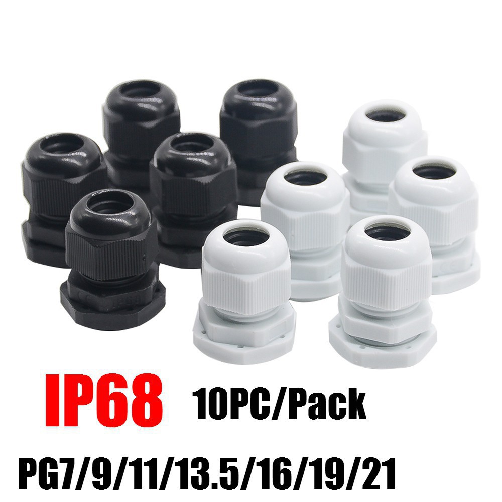 Set 10 Đầu Nối Dây Cáp Nhựa Chống Nước IP68 PG7 Cho 3-6.5mm PG9 PG11 PG19 PG21