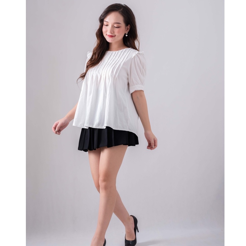 Áo babydoll trắng cộc tay khuy sau - Áo trắng cộc tay cánh tiên siêu hot