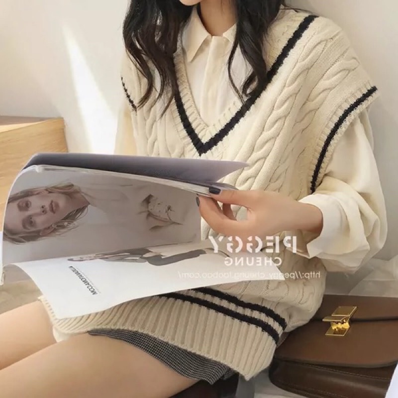 Áo len gile nữ dệt kim phong cách Ulzzang Hàn Quốc