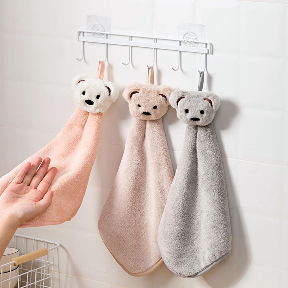 Khăn Lau Tay Sợi Nhỏ Mềm Mại Nhanh Khô Hình Gấu Dễ Thương Có Móc Treo Cho Nhà Bếp / Phòng Tắm