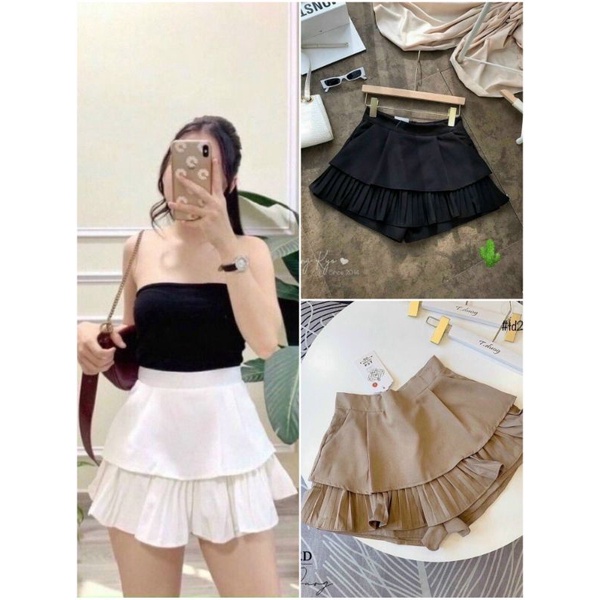 Chân váy xếp ly, váy 2 tầng dáng xoè có quần trong chống lộ