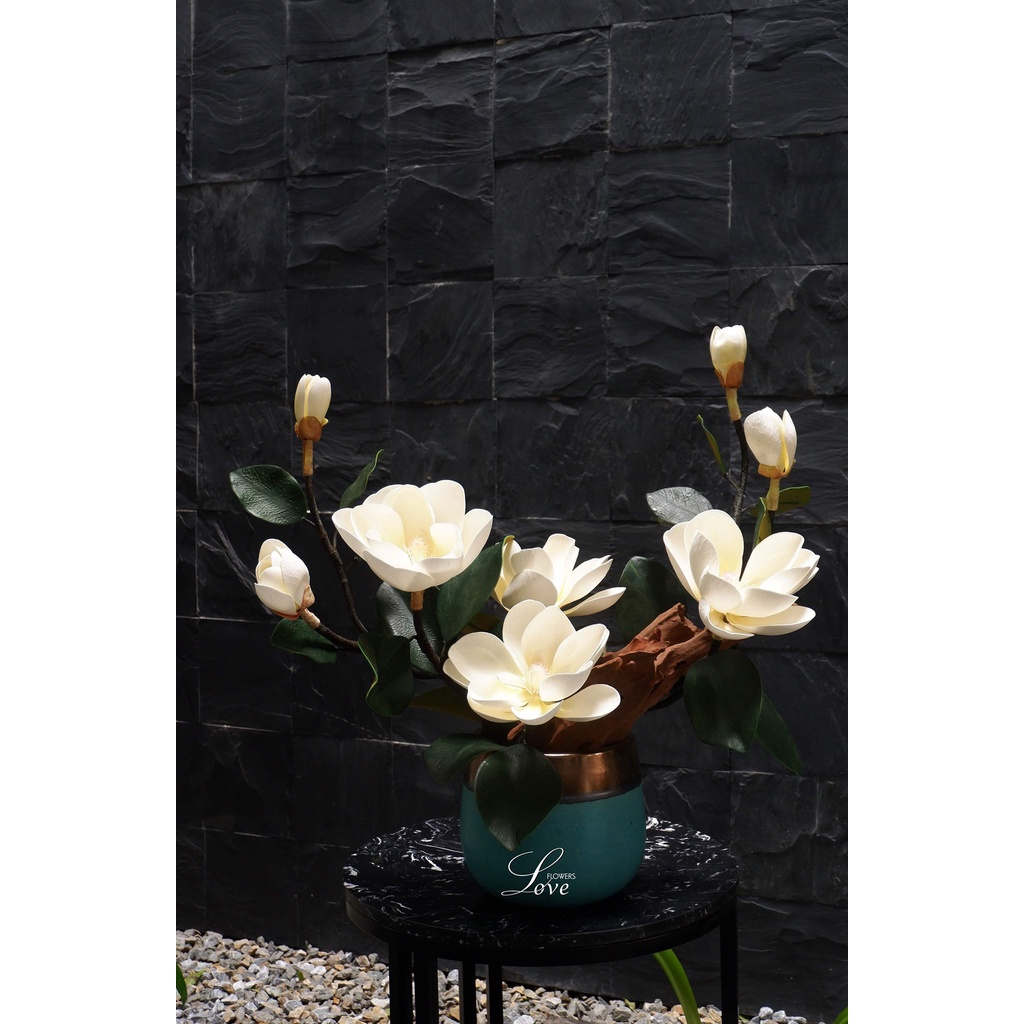 Cành hoa mộc lan giả cao cấp 4 bông to, Size đại chất PU - Hoa giả cao cấp, Hàng Nhập Khẩu, decor trang trí nhà cửa..