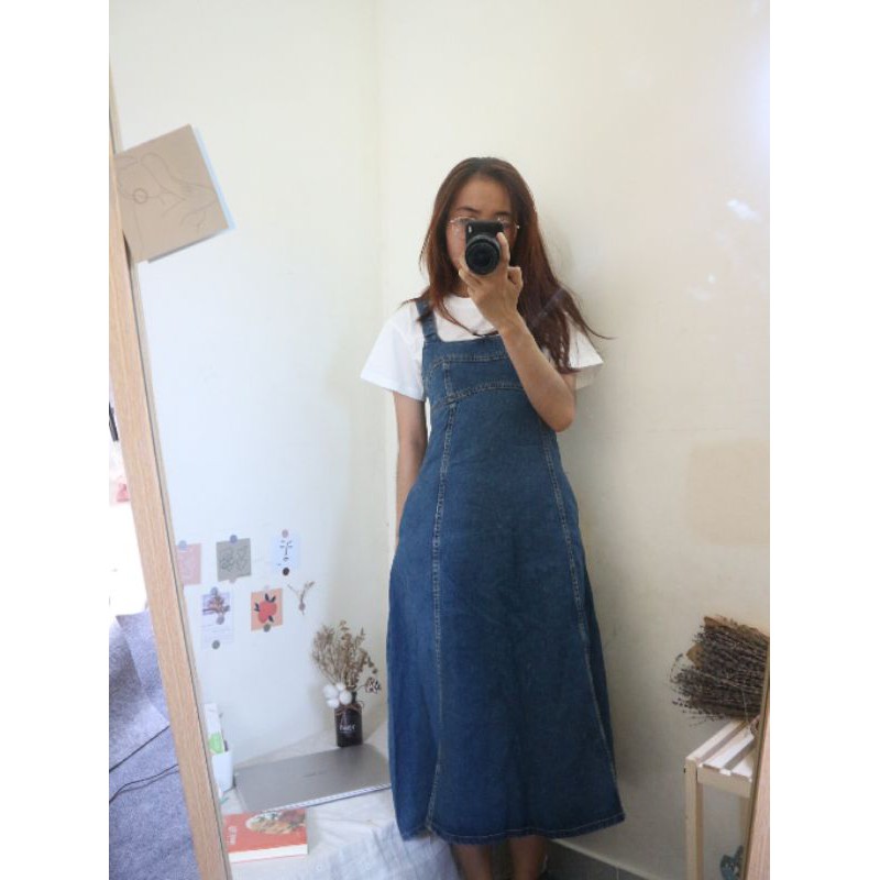 (có ảnh thật) yếm / đầm jean midi dáng dài ulzzang order