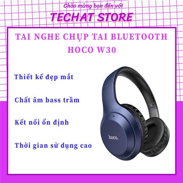 [SALE GIÁ SỐC] Tai nghe chụp tai bluetooth hỗ trợ thẻ nhớ chính hãng Hoco W30