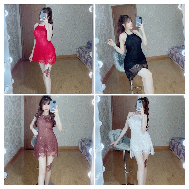 Đồ Ngủ Yếm Sexy, Đồ Ngủ 2 Dây Yếm Ren, Freesize &lt; 55kg