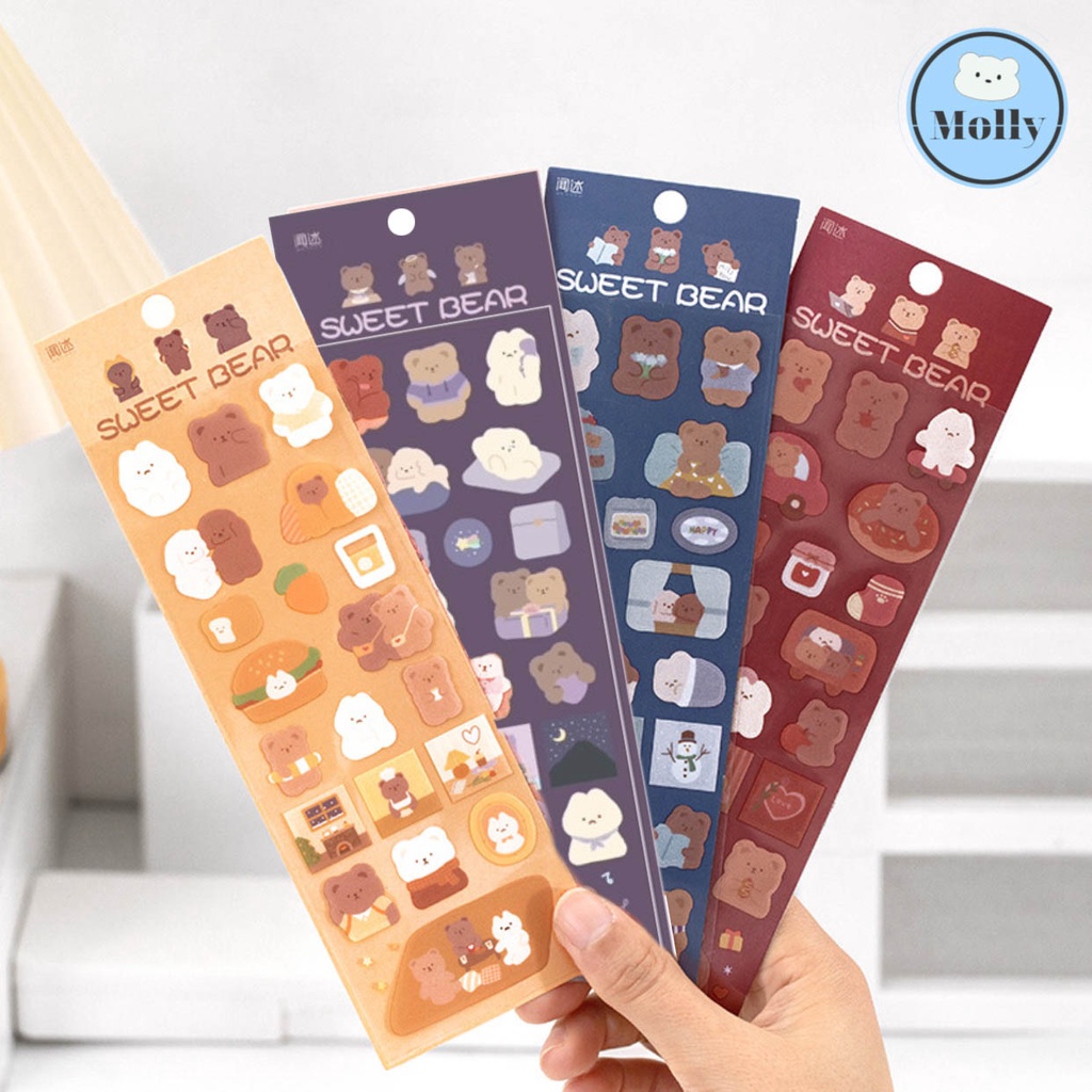 Set 2 Tấm Sticker Trang Trí Sweet Bear - Molly Stationery