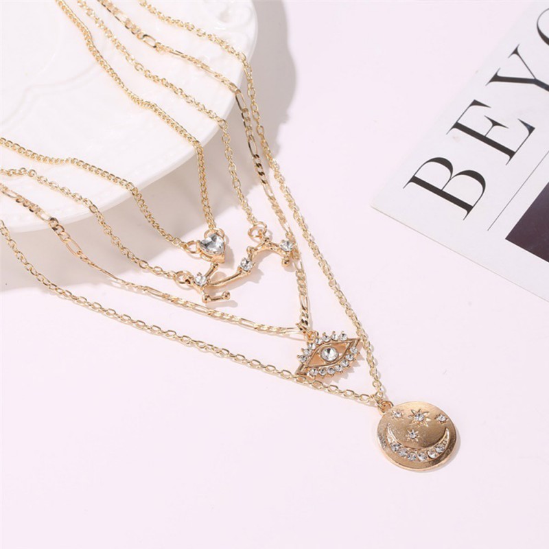 Dây Chuyền 4 Lớp Mặt Hình Mặt Trăng Đính Đá Thời Trang Cho Nữ