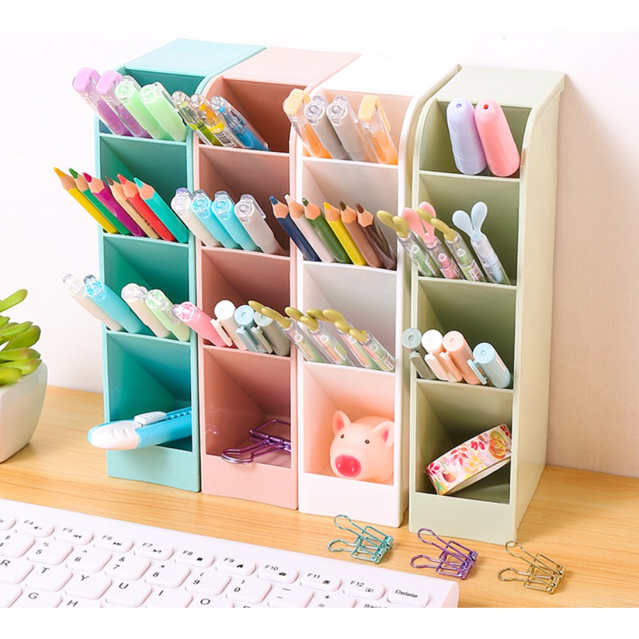 Hộp cắm bút, hộp đựng bút, lọ đựng bút, cọ trang điểm, dụng cụ học tập 4 ngăn tiện lợi