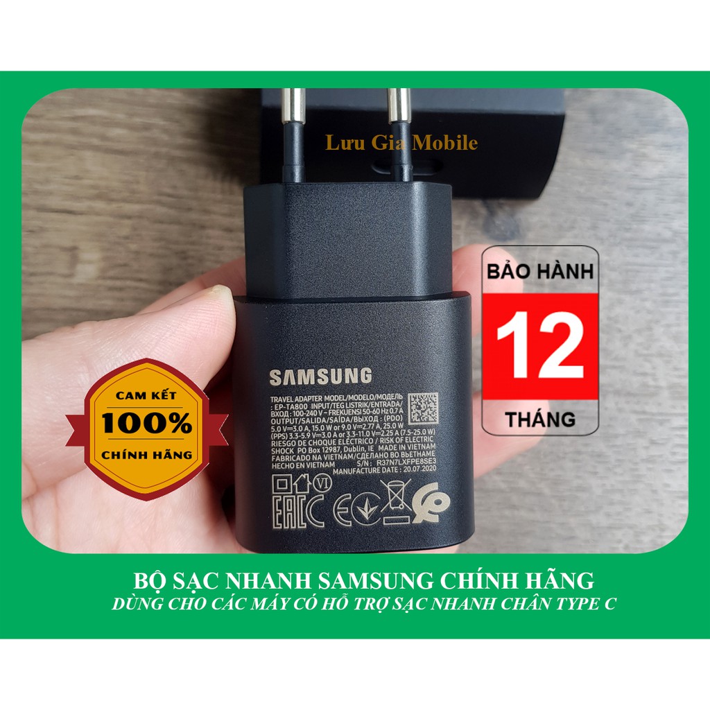 Bộ sạc nhanh Samsung Galaxy 25W chính hãng Note 10 Note 20 A71, A70, A80, A90, S20, S20FE S20+, S20 Ultra