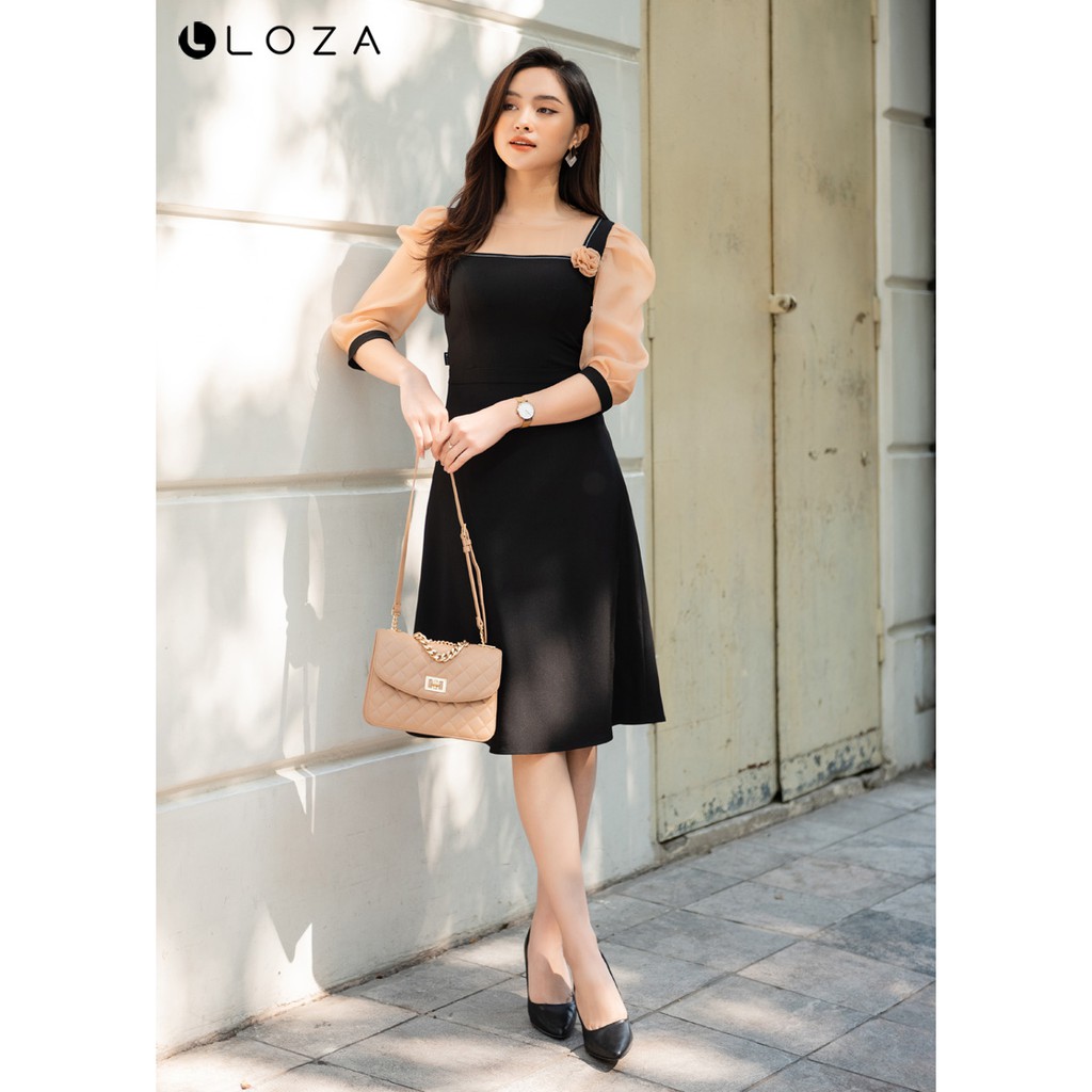 Đầm xoè phối voan đen LOZA LD12019