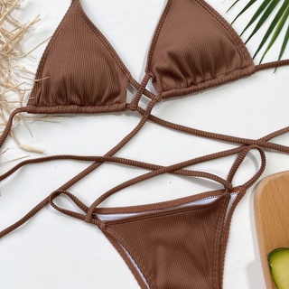 [BKN1201] <ÂU> SET BIKINI XANH BLUE ĐAN DÂY EO VẢI GÂN (LỌT KHE)