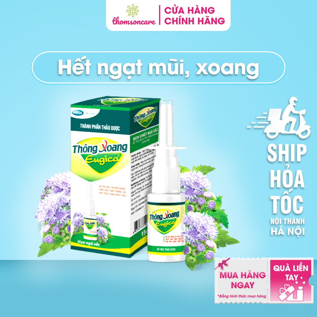 Xịt thông xoang Eugica - Hỗ trợ giảm viêm mũi, xoang từ tinh dầu hoa Ngũ sắc