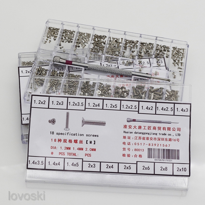 Bộ 500 Ốc Vít 18 Loại 1.2-2.0mm Thay Thế Cho Đồng Hồ Đeo Tay