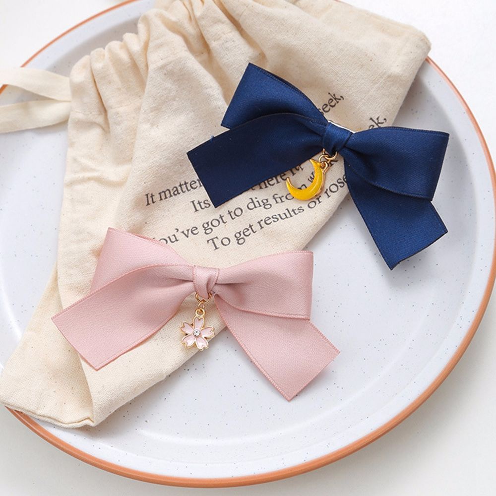 Kẹp Tóc Vải Hình Hoa Anh Đào / Mặt Trăng / Nơ Nhiều Màu Sang Trọng Phong Cách Lolita Hàn Quốc