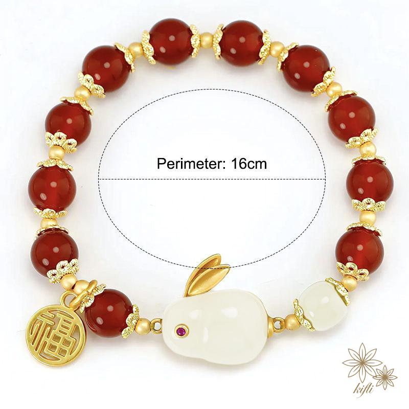 Vòng Tay Hạt Ngọc Bích Đỏ Hình Thỏ Thời Trang Cao Cấp Thích Hợp Làm Quà Tặng Valentine