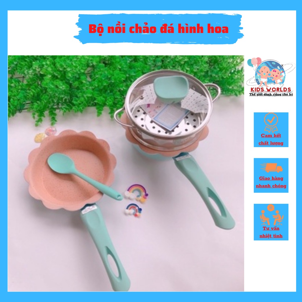 Bộ nồi chảo đá hình hoa chế biến ăn dặm cho bé