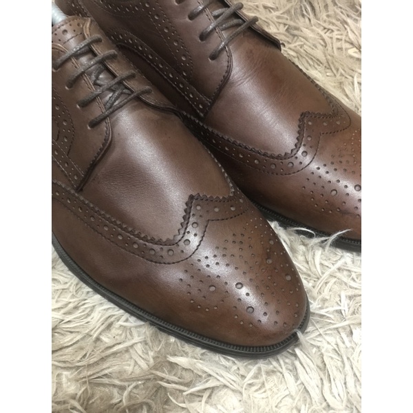 [TonaShoe] [Giày 2hand] [Size 42] Giày Wingtips Full Broughe Màu Đỏ Mận Đế Mềm