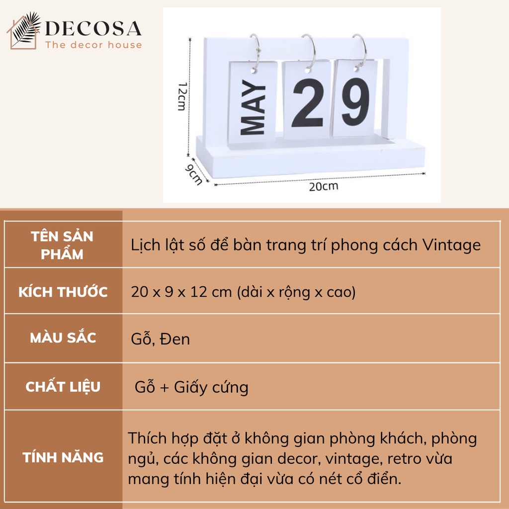 Lịch để bàn lật số 2022 phong cách Vintage DECOSA