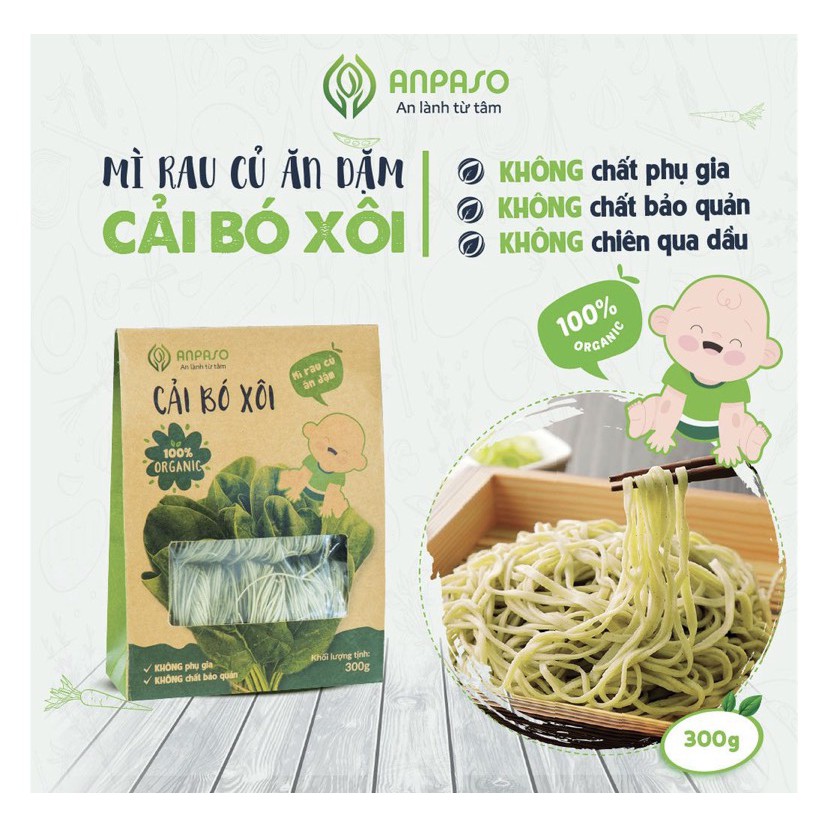 Mì ăn dặm hữu cơ cho bé cải bó xôi Organic Anpaso 300g