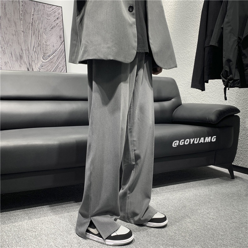 Quần dài ống rộng dáng suông xẻ tà phong cách đường phố Hàn Quốc thời trang xuân thu thường ngày cho nam