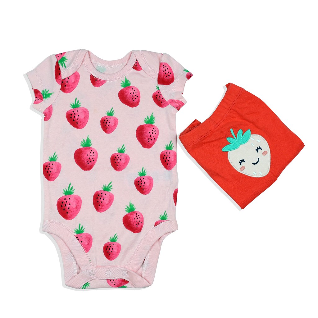 Bodysuit cho bé hãng ngắn tay trái dâu hồng chất liệu cotton  từ 0-24 tháng ❤2102004b