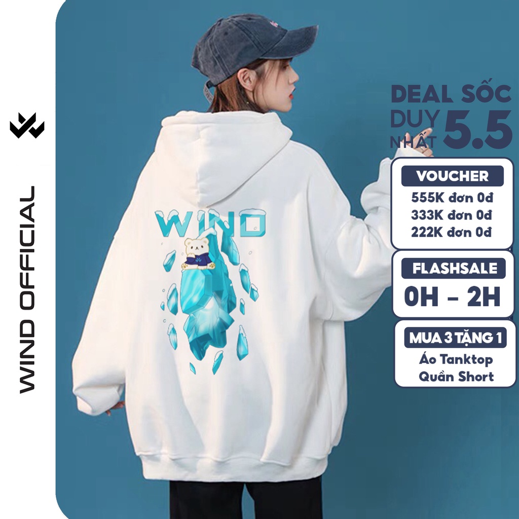 Áo hoodie form rộng WIND unisex nỉ bông HD22 Tuyết thời trang nam nữ oversize ulzzang