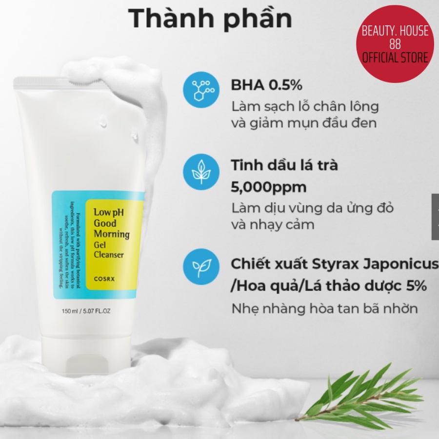 Sữa Rửa Mặt Cosrx Low pH Good Morning Gel Cleanser Full 150ML - srm cosrx corsx gel rửa mặt