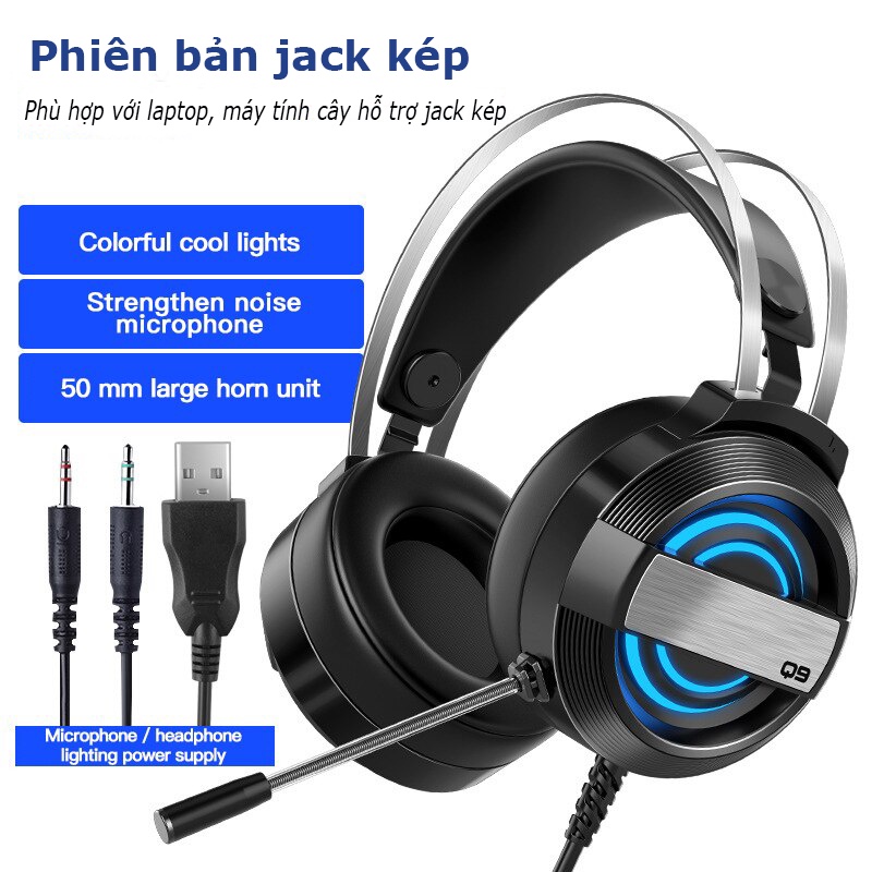 MC Q9 - Tai nghe gaming có dây chụp tai có Mic, âm thanh Hifi sống động chống ồn