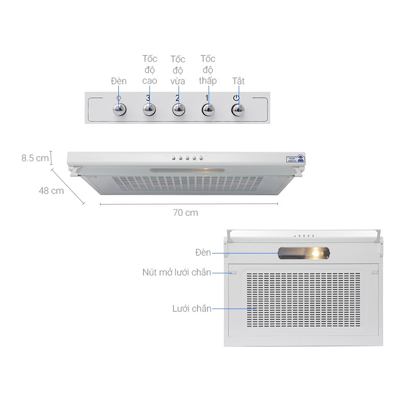 Máy Hút Khói Khử Mùi Classic Malloca H107B (Màu Đen) - Công suất hút 350m3/h - Hàng chính hãng.