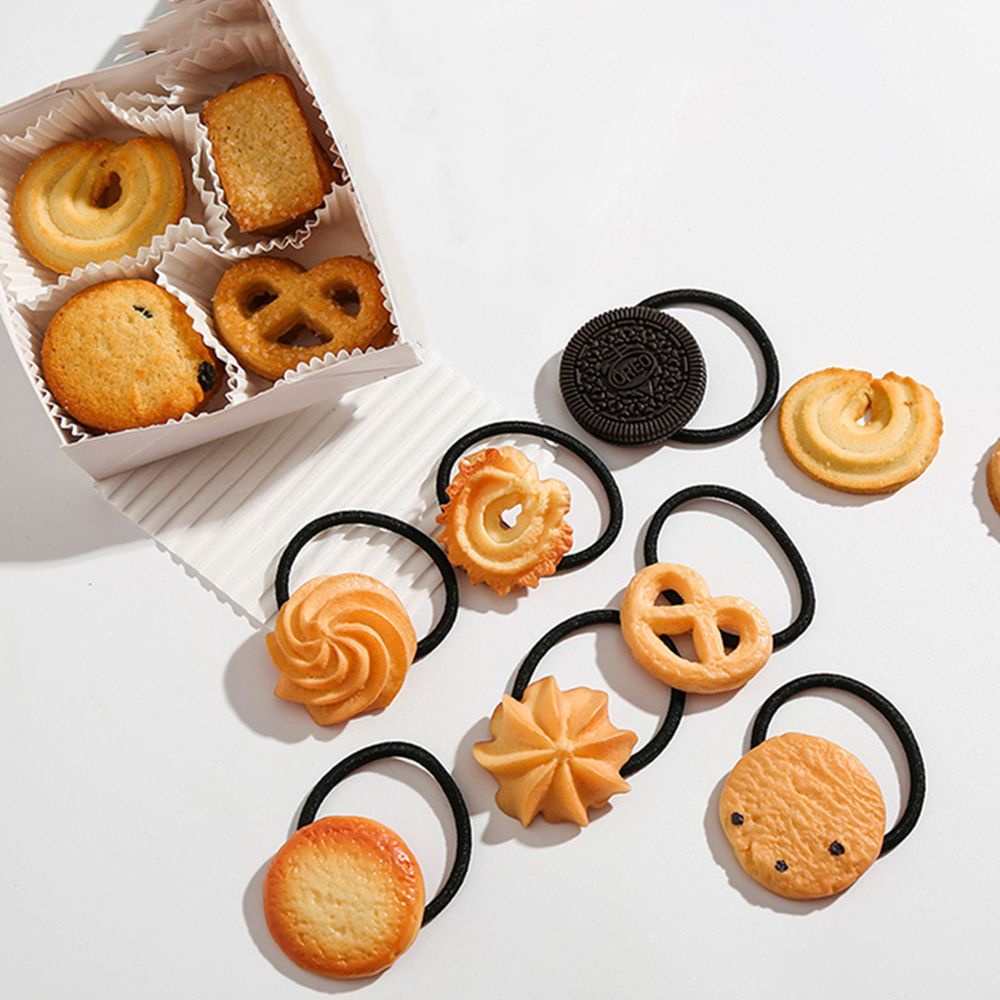 Dây buộc tóc co giãn/6 kẹp tóc hình bánh quy dễ thương