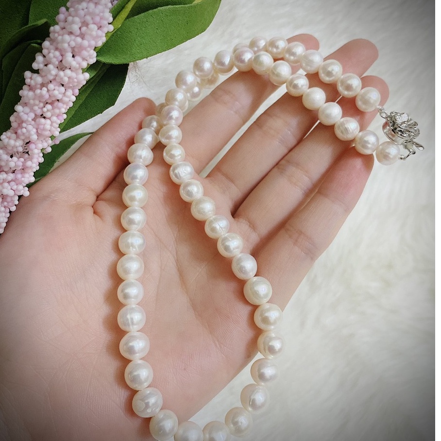 Vòng cổ trai thật tự nhiên nuôi nước ngọt 10 li màu trắng