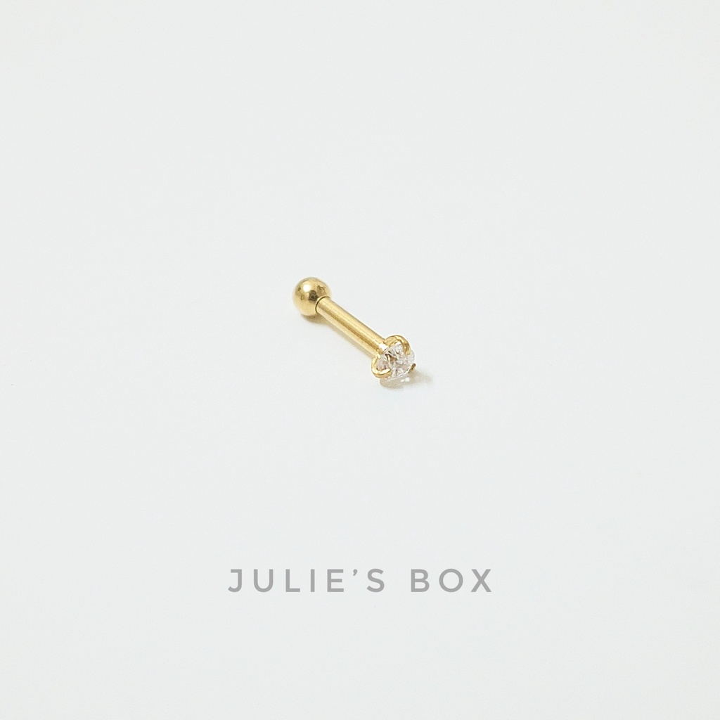 Khuyên Tai Màu Vàng Đá Tròn Unisex Đuôi Bi Không Gỉ Sét Không Ngứa Bông Tai Nam Julies Box 66