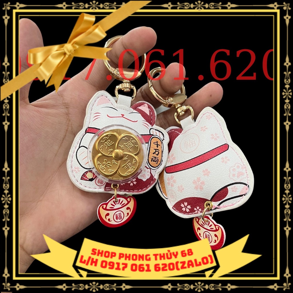 Sỉ Móc Khóa Mèo Thần Tài Nhật Bản Có Vòng Xoay Đại Cát Đại Lợi - Lucky Cats - Phong Thủy May Mắn Treo Khóa Xe, Balo