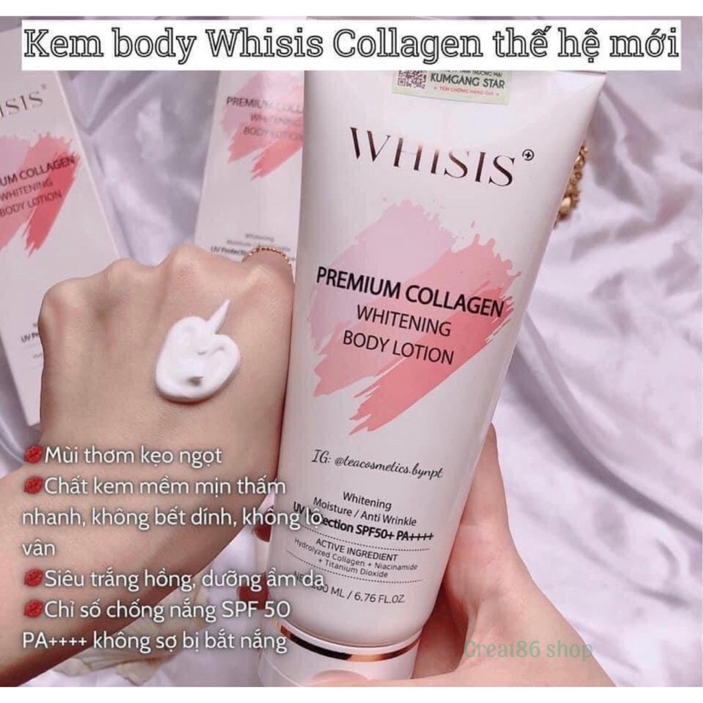 Kem trắng da body Great86 kem body Whisis dưỡng trắng, chống nắng SPF 50+, dưỡng ẩm,nâng tone 200ml
