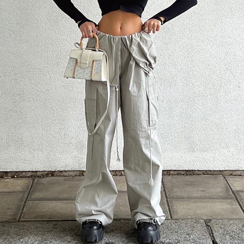 Quần Midi Dáng Rộng Phối Dây Rút Thời Trang Đường Phố Cá Tính Cho Nữ