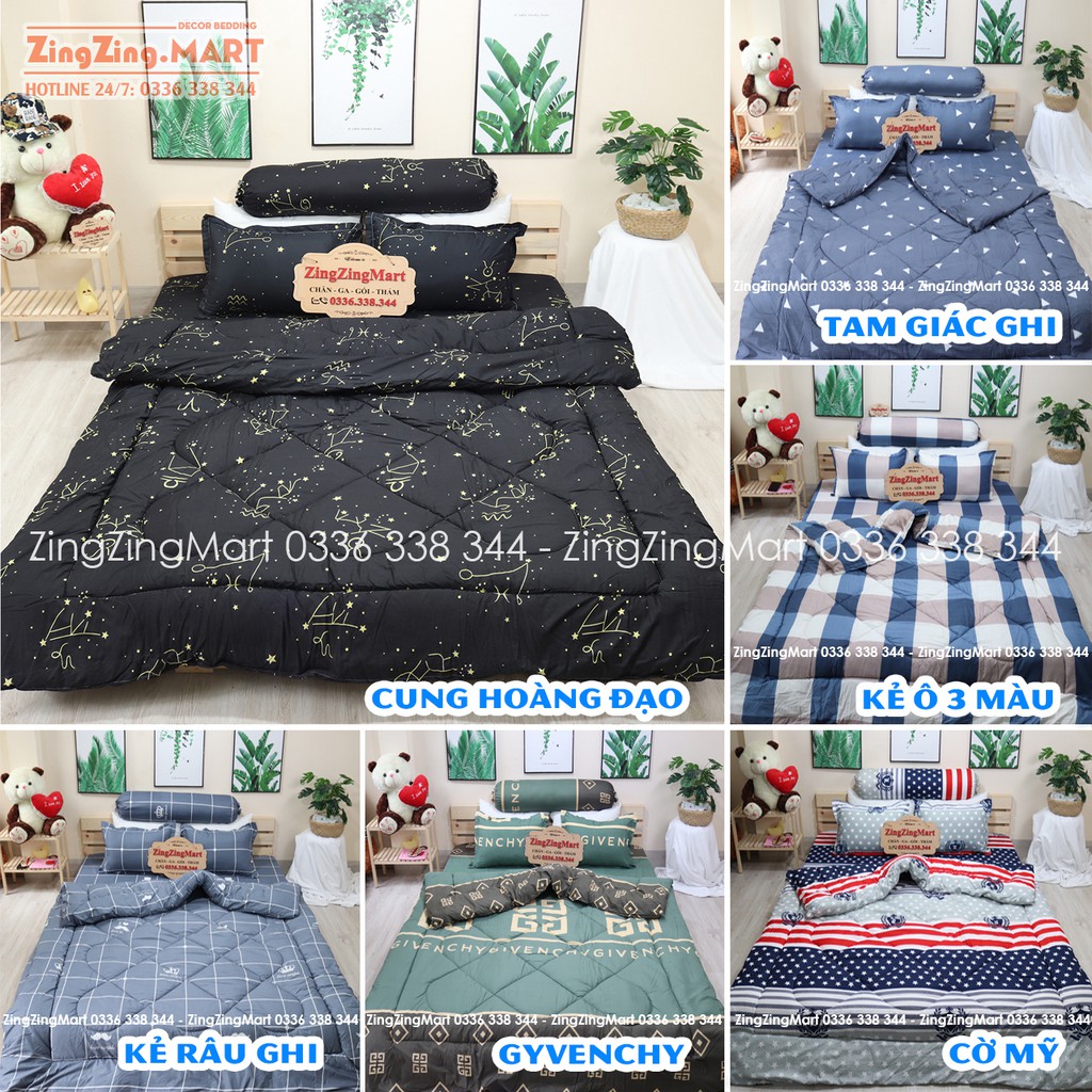 [RẺ VÔ ĐỊCH] Sét 5 món Chăn Phao Ga Gối Chất Poly Cotton Siêu Bền (Chát chọn thêm mẫu nha)