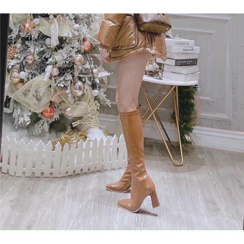[Mã 151FASHIONSALE1 giảm 10k đơn 50k] ( 2 màu ) Bốt đùi nữ cao cổ da bóng 7p hot hit sẵn hàng