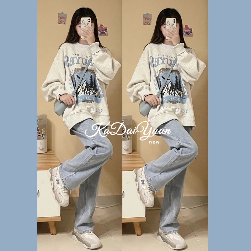 Set quần jean và áo sweater thời trang mùa đông xinh xắn cho nữ