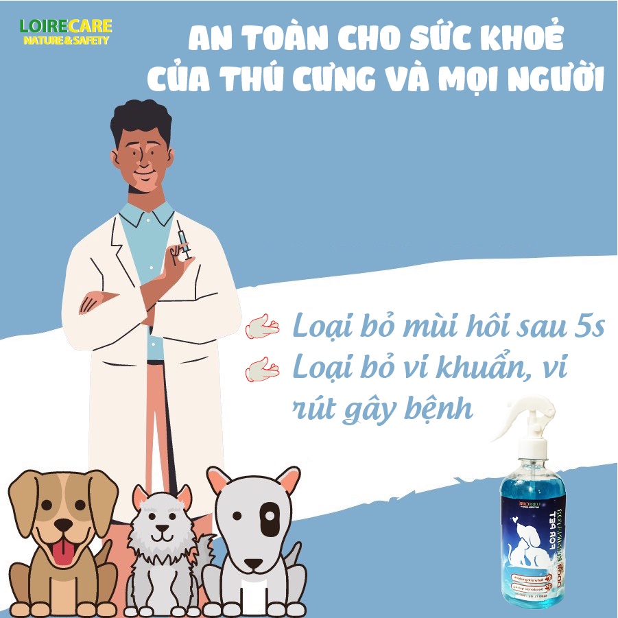 Xịt khử mùi nước tiểu chó mèo LoireCare. Khử mùi hôi cát, chuồng chó mèo. Khử mùi nhà vệ sinh dung tích 500ml - BomPet