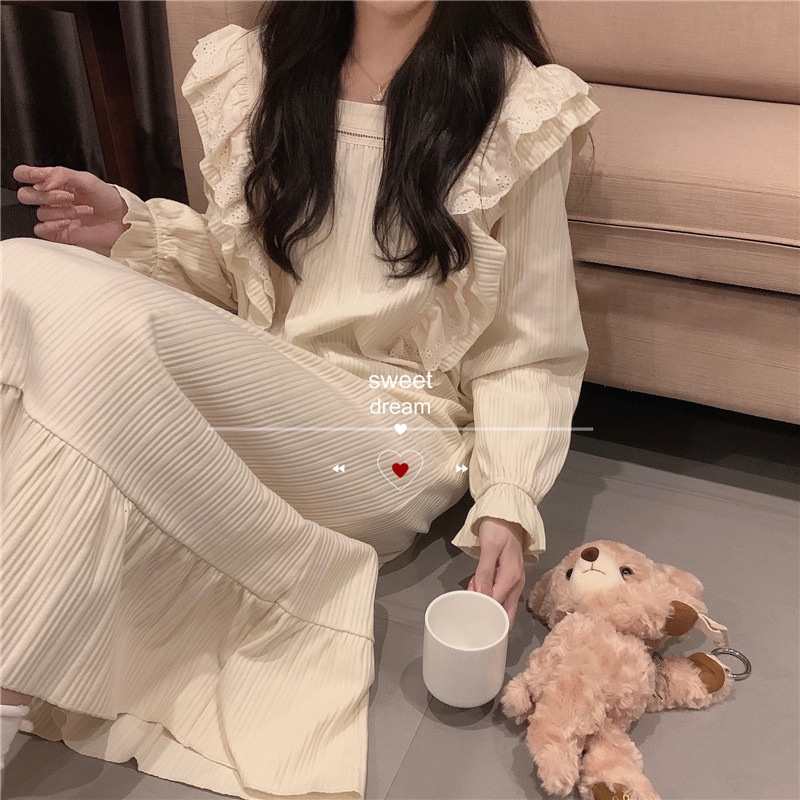 Váy Ngủ Nữ ✨HÀNG CÓ SẴN✨ Đầm Ngủ Mặc Nhà Nữ Dài Tay Thu Đông Thời Trang Hàn Quốc Dễ Thương